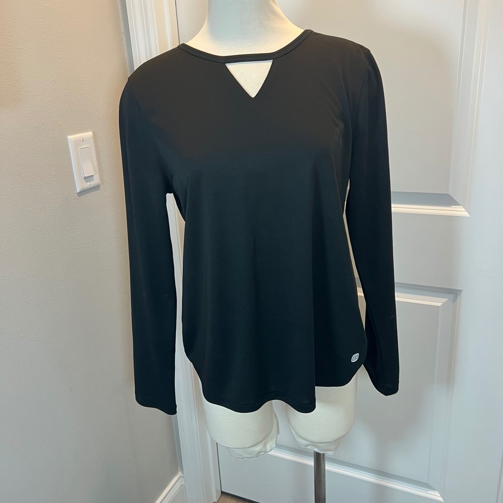 Reel Legends Women Black Performance Long Sleeve Keyhole Shirt L Activewear